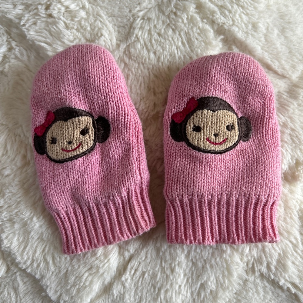 Pink Monkey Knit Gymboree Mittens for Kids